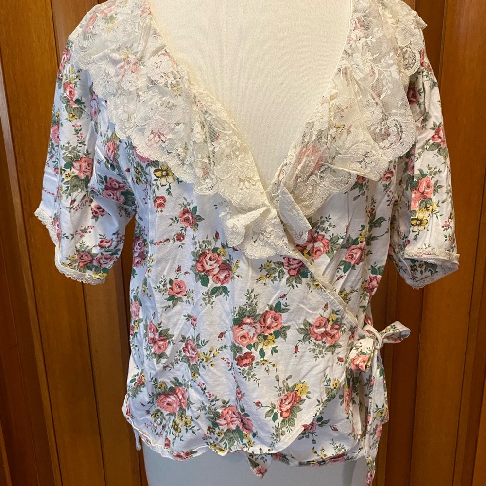 Victoria's Secret Pink and Blue Ruffled Wrap Pajama Set
